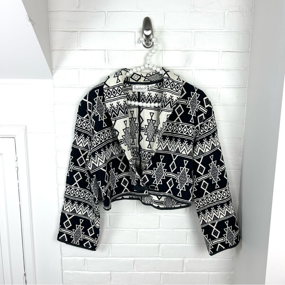 Vintage Flashback Cotton Woven Tapestry Knit Boho Western Cropped Jacket Size M